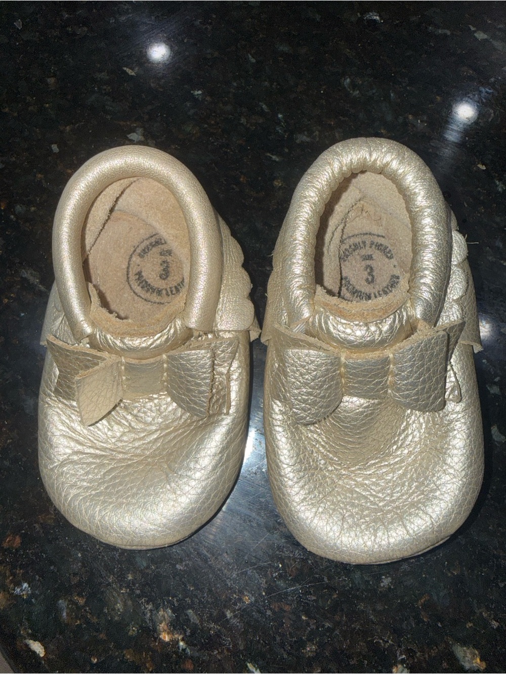Freshly Picked Gold Leather Moccasins Size 3 Baby Toddler Shoes